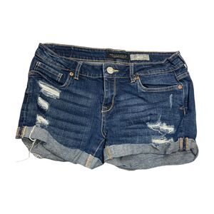 Aéropostale Midi Shorts Women's 6 Blue Denim Cotton Stretch Distressed Cuffed